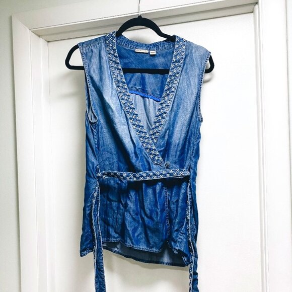Anthropologie Stitched Chambray Vest By Holding Horses Size S - Picture 1 of 5